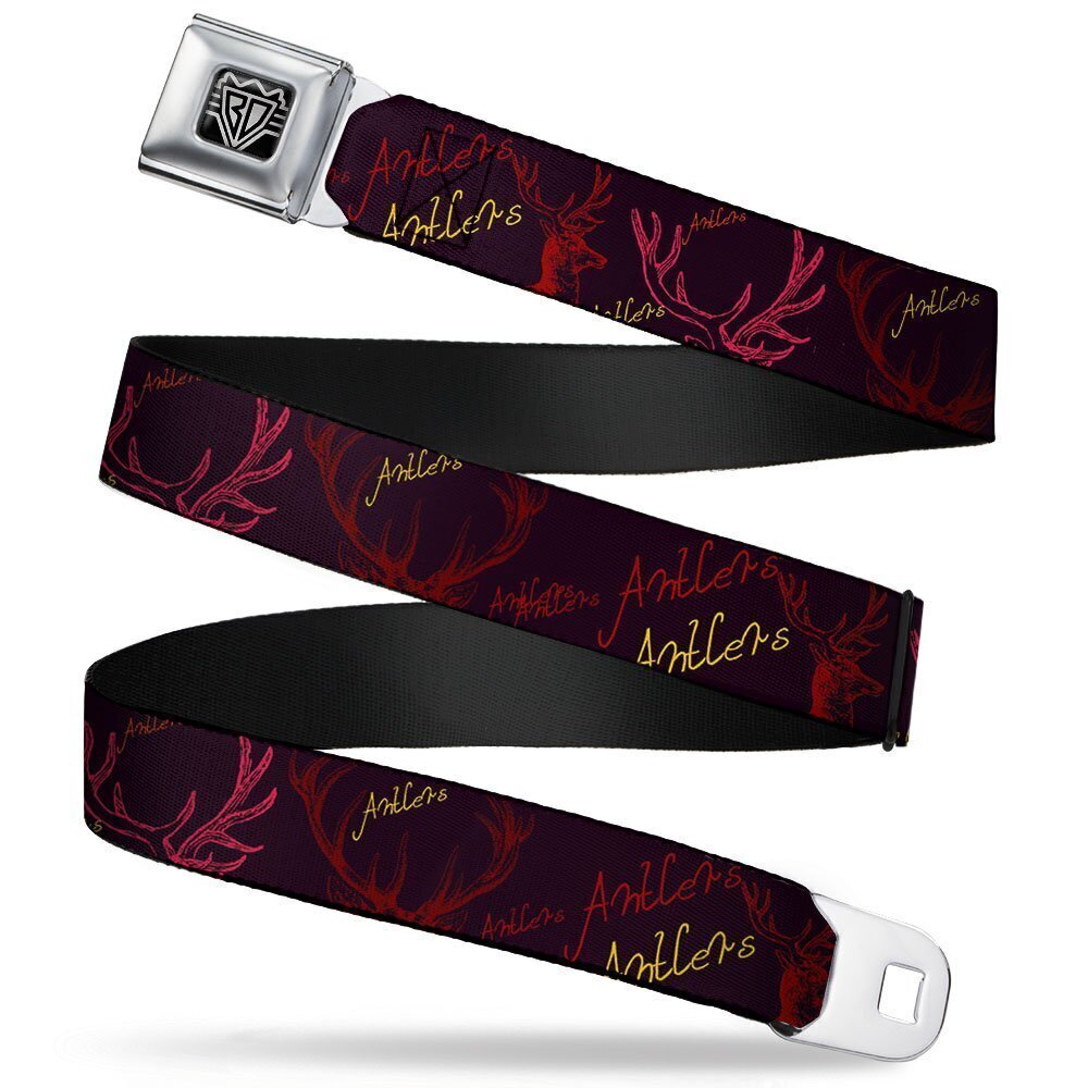 5079 Seatbelt Belt - Antlers Black/Burgundy/Gold - 1.0" Wide - 20-36 Inches